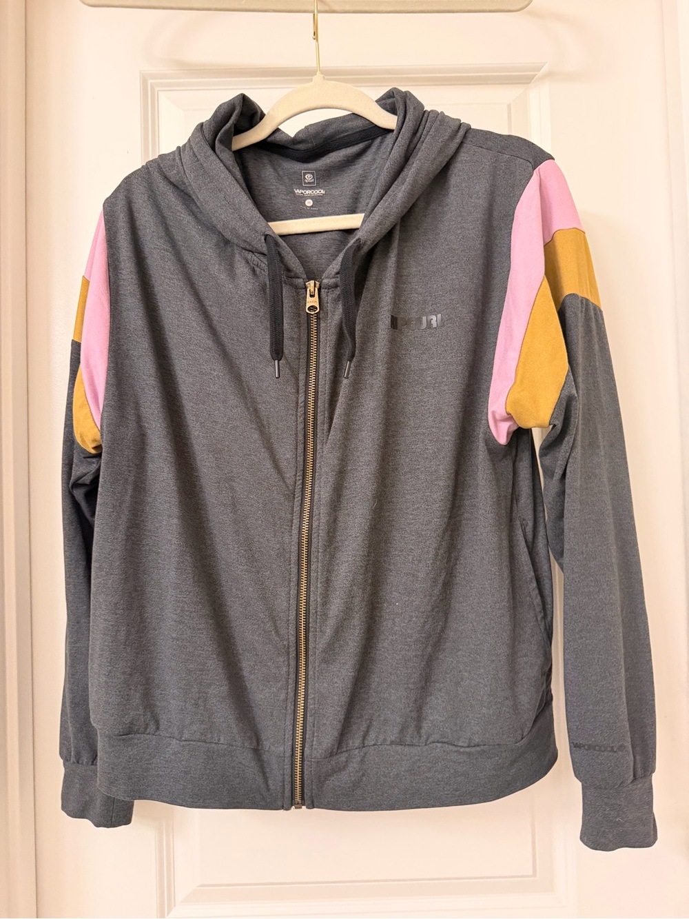 Rip Curl Charcoal Zip Jacket with Pink & Mustard Sleeve Panels